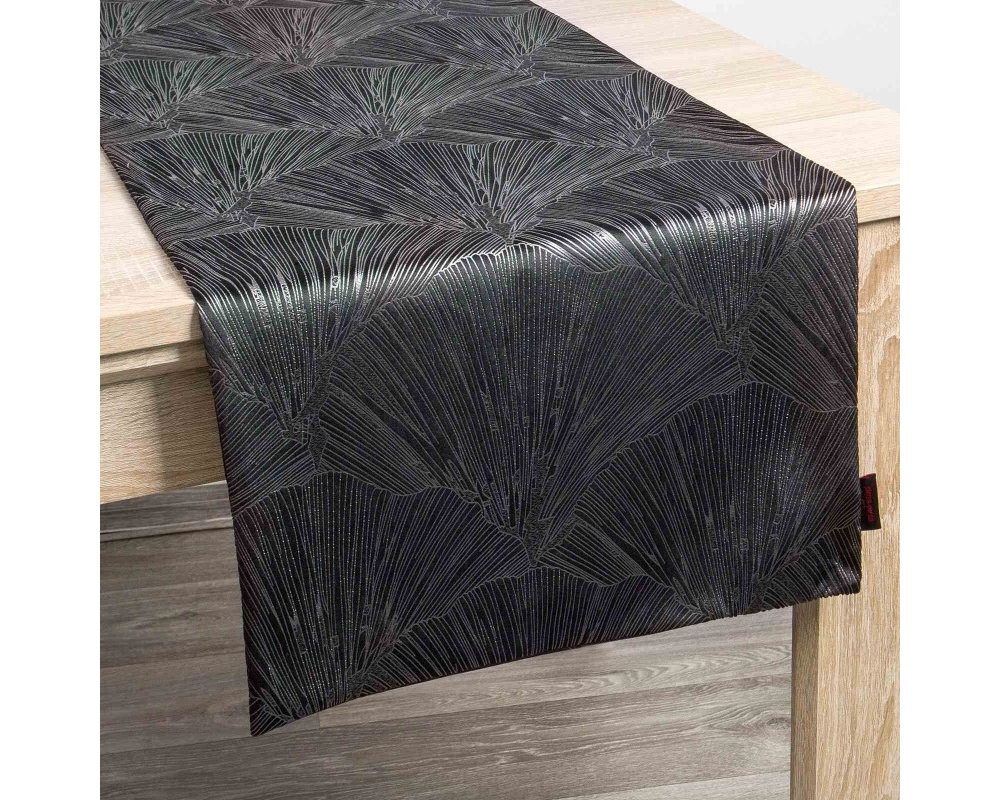 Behúň na stôl Goja, čierny s lesklým vzorom 40 x 140 cm